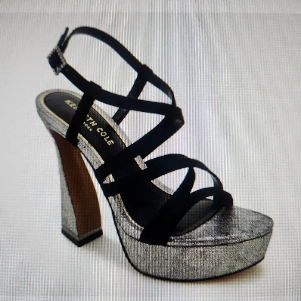 Kenneth Cole New York Allen Platform Sandals. NIB. Size 5.5. Black/Silver